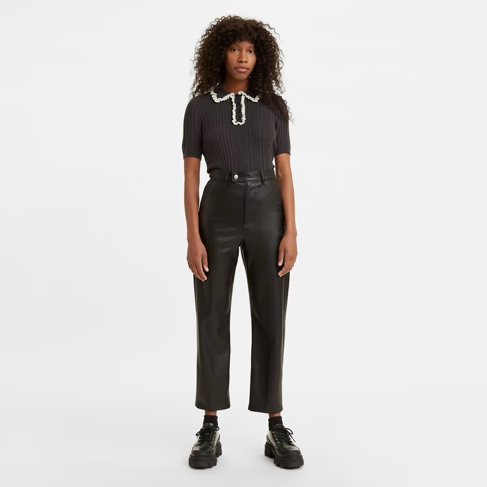 LEVIS- Math Club Slacks Faux Leather Pants Flare Trousers 70s Style High-Rise